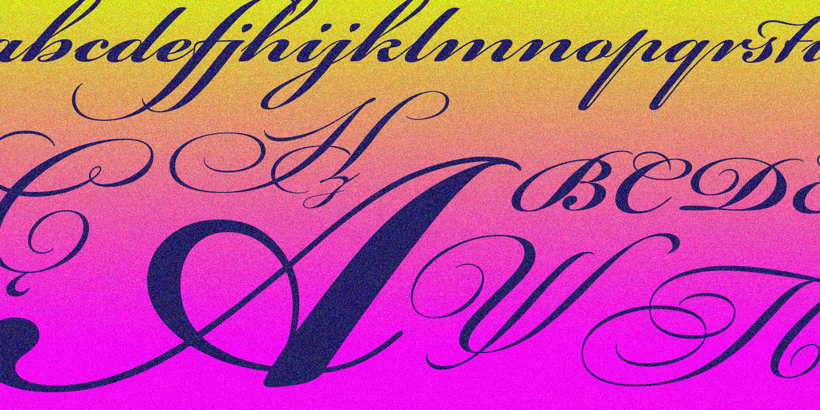 Card displaying Bickham Script typeface in various styles