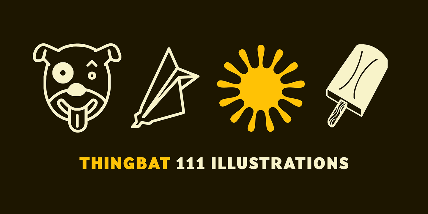 Card displaying Thingbat typeface in various styles