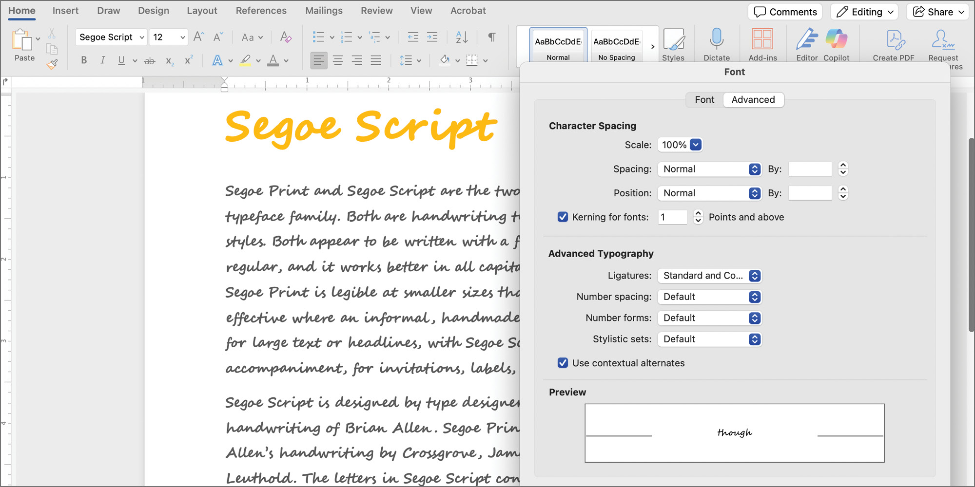 Segoe Script Font