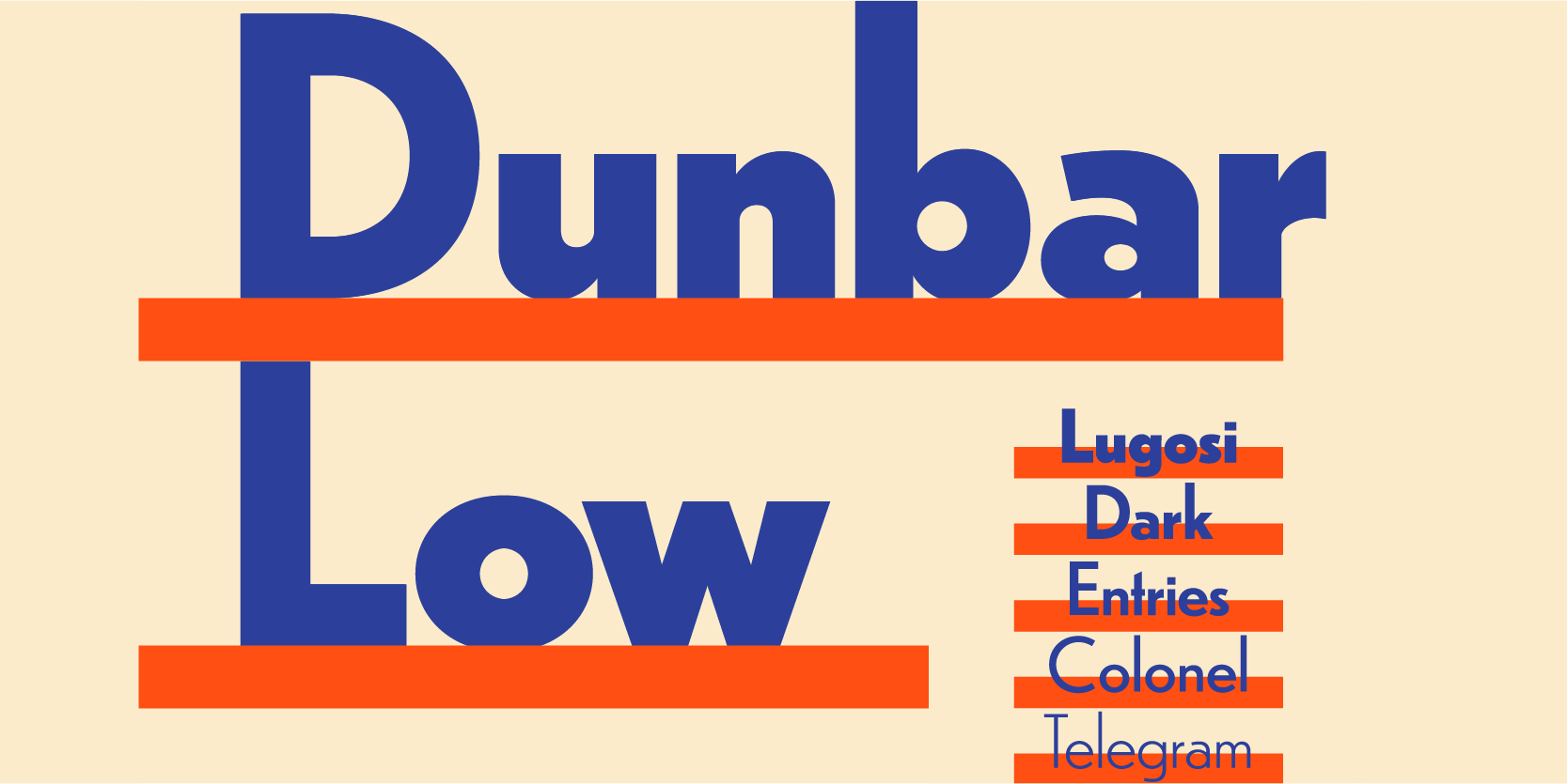 Card displaying Dunbar typeface in various styles