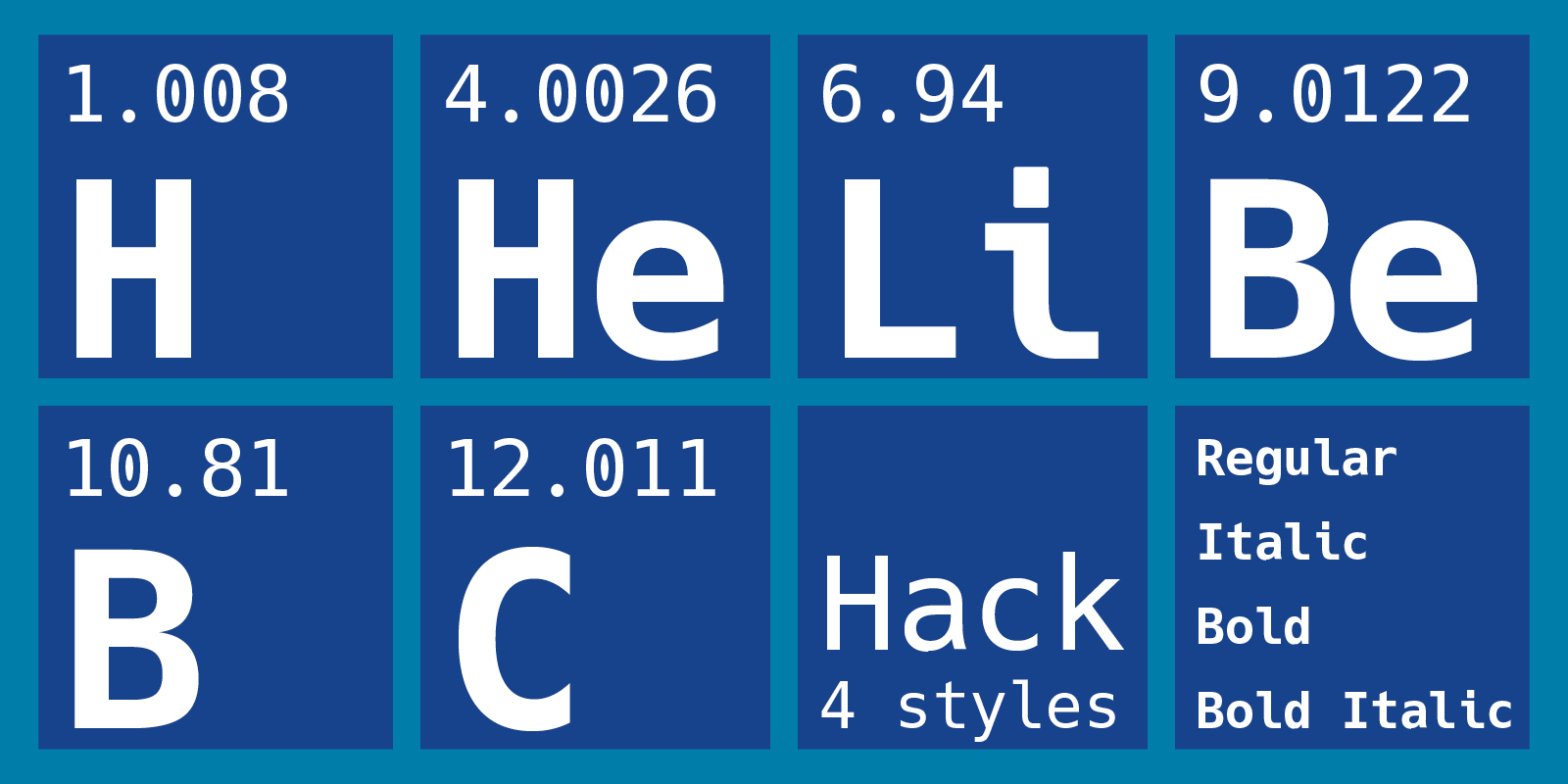 Card displaying Hack typeface in various styles