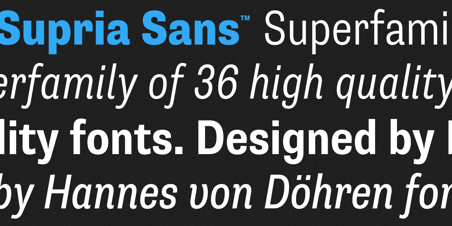 Card displaying Supria Sans typeface in various styles