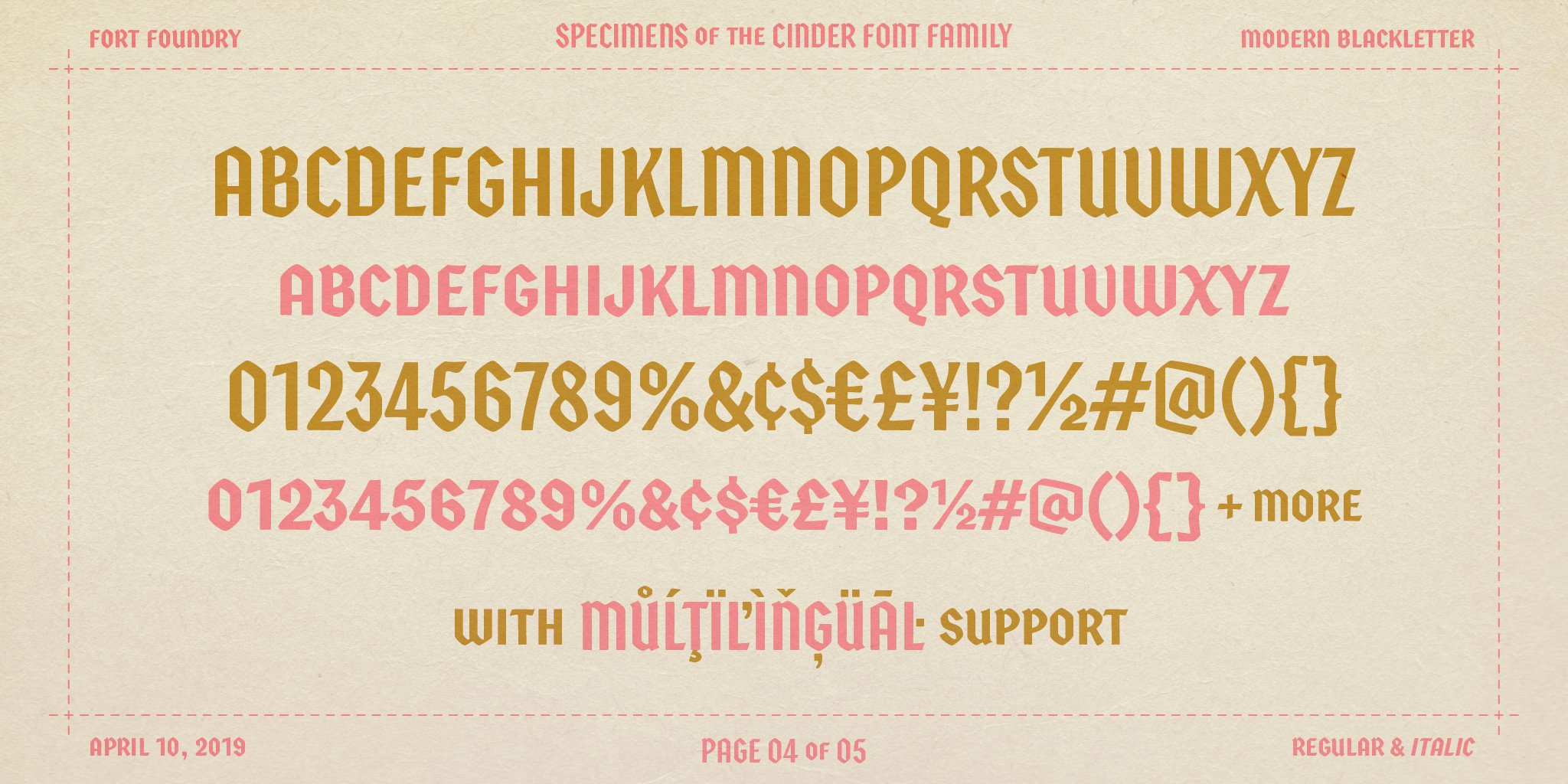 Card displaying Cinder typeface in various styles