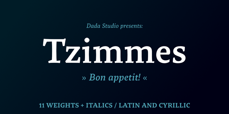 Card displaying Tzimmes typeface in various styles