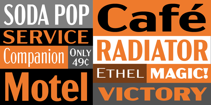 Card displaying Acme Gothic typeface in various styles
