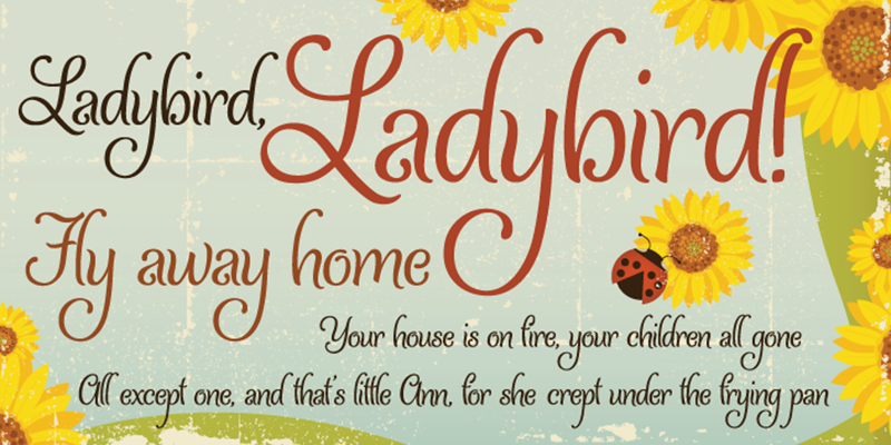 Card displaying Ladybird typeface in various styles