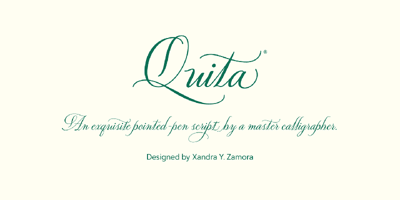 Card displaying Quita typeface in various styles