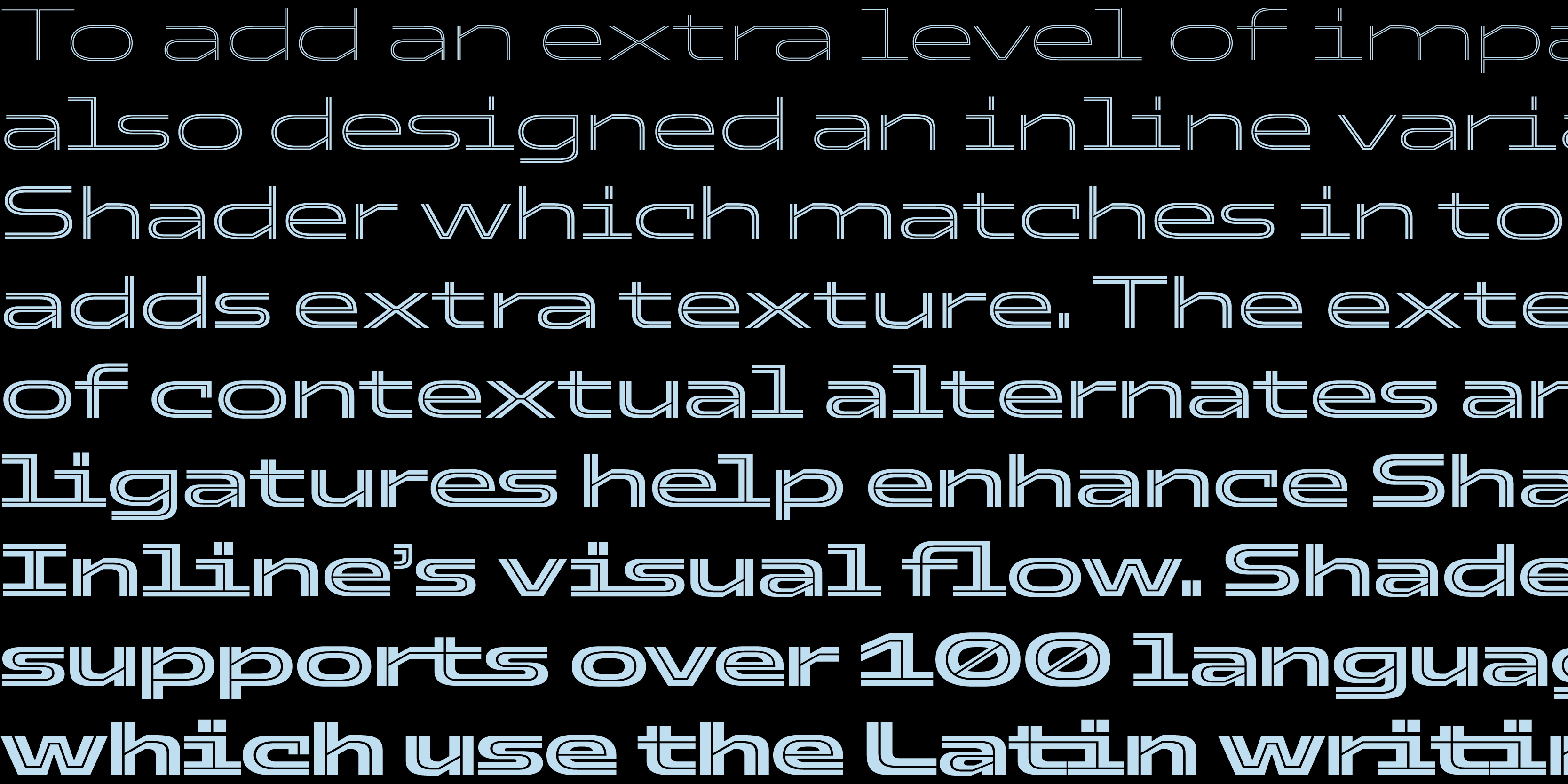 Card displaying Shader Inline typeface in various styles