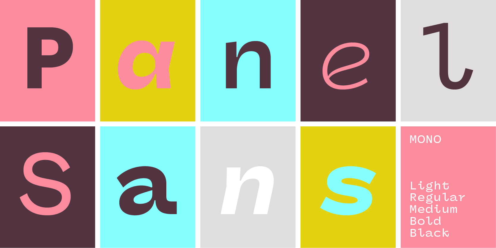Card displaying Panel Sans Mono typeface in various styles
