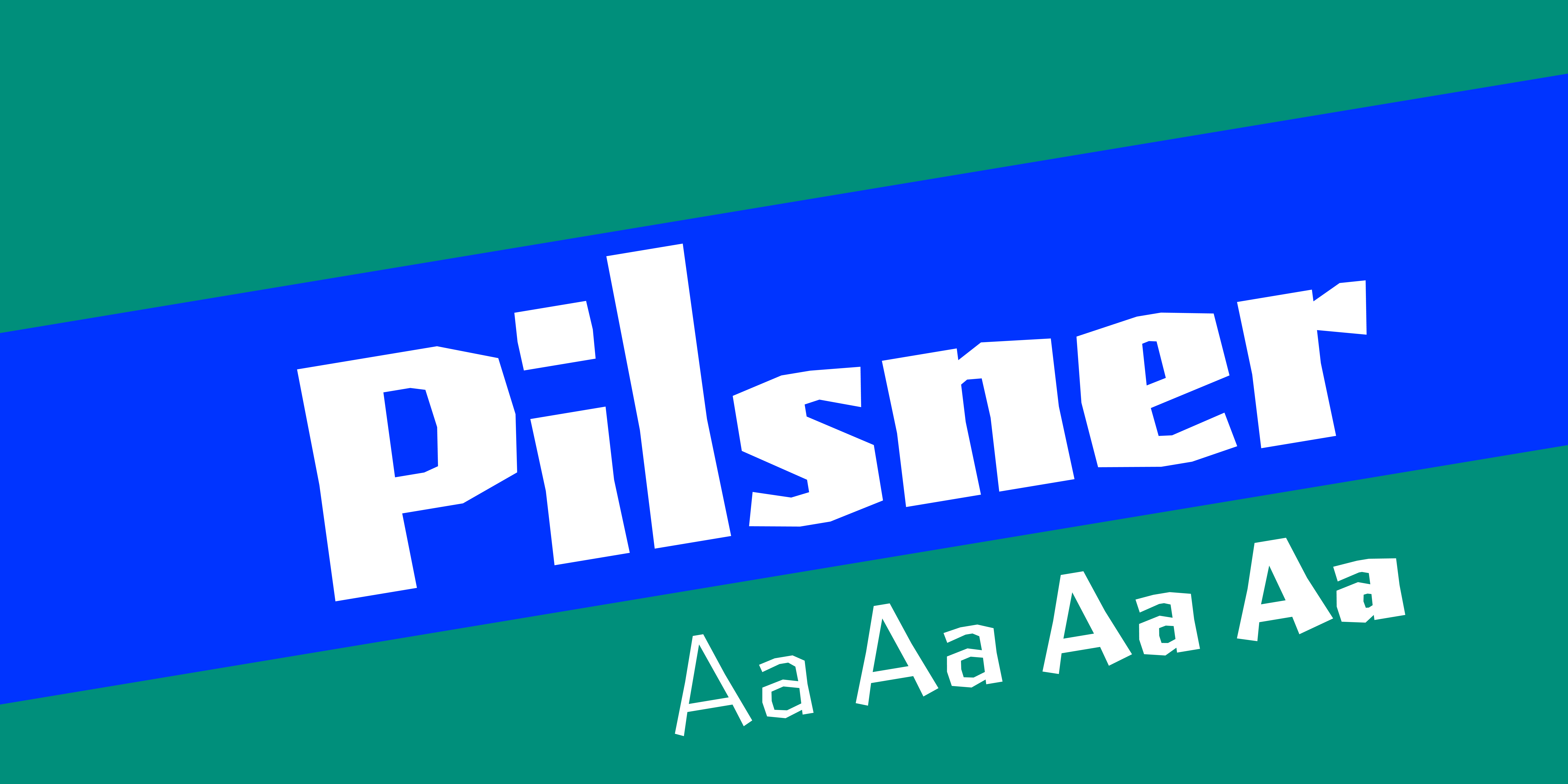 Card displaying Pilsner typeface in various styles