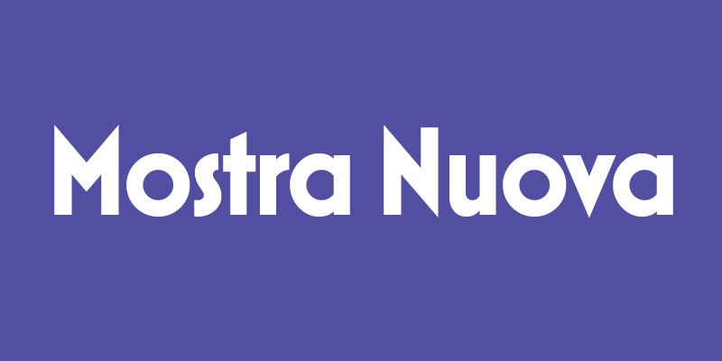 Card displaying Mostra Nuova typeface in various styles