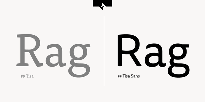 Card displaying FF Tisa Sans typeface in various styles