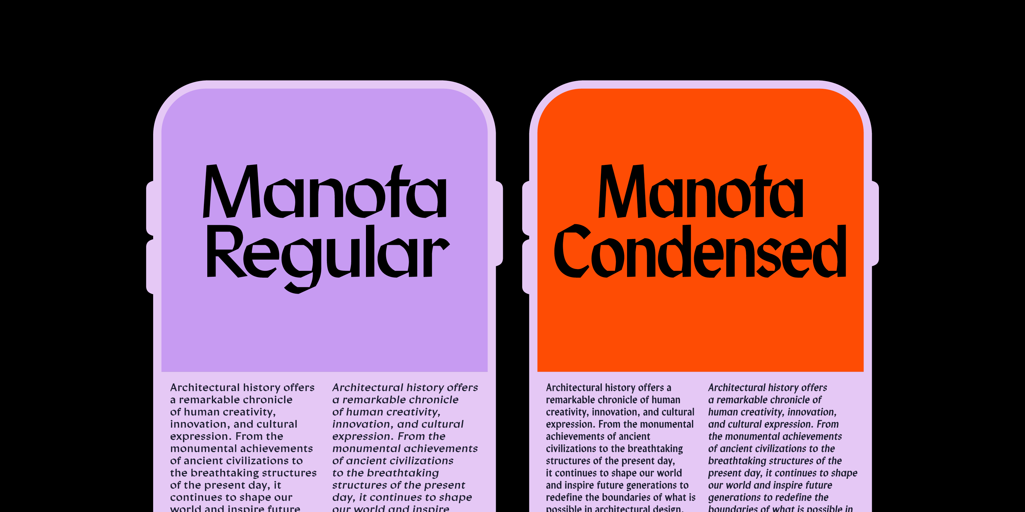 Card displaying Manofa typeface in various styles