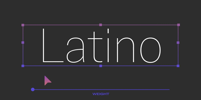 Card displaying Latino Gothic Variable typeface in various styles