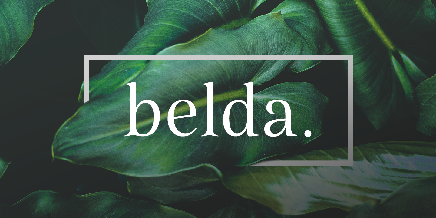 Card displaying Belda typeface in various styles
