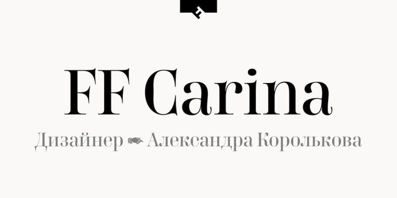 Card displaying FF Carina typeface in various styles