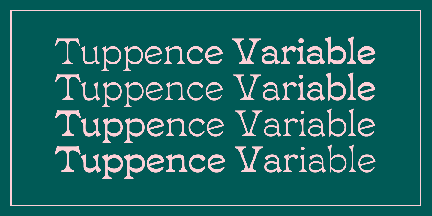 Card displaying Tuppence Variable typeface in various styles