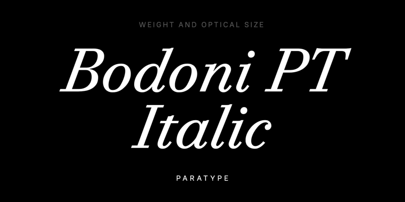 Card displaying Bodoni PT Variable typeface in various styles
