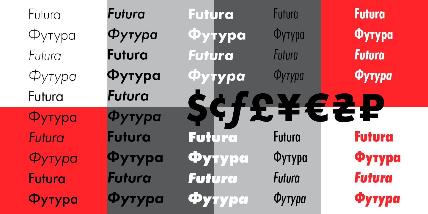 Card displaying Futura PT typeface in various styles