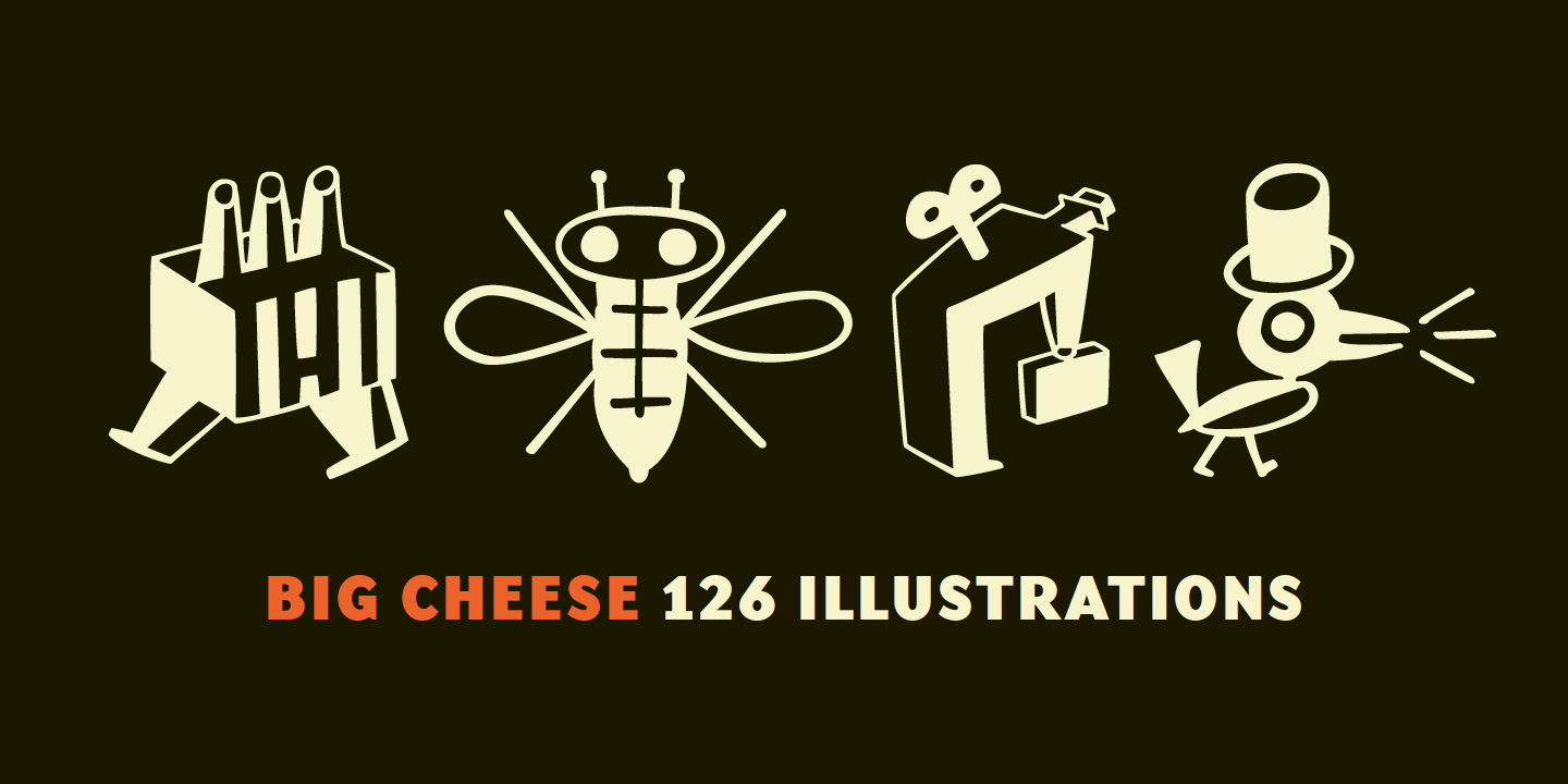 Card displaying Big Cheese typeface in various styles