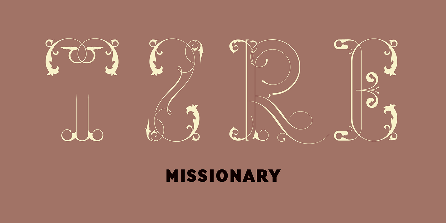 Card displaying Missionary typeface in various styles