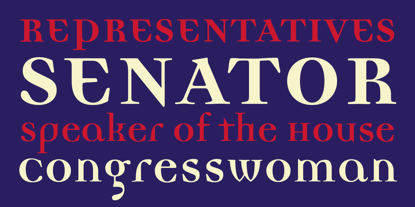 Card displaying Democratica typeface in various styles