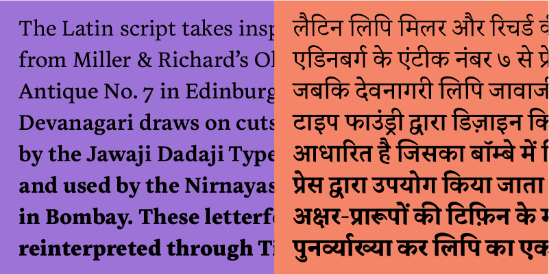 Card displaying Tiffin Devanagari typeface in various styles