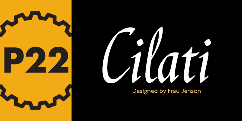 Card displaying P22 Cilati Pro typeface in various styles