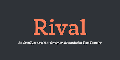 Card displaying Rival typeface in various styles