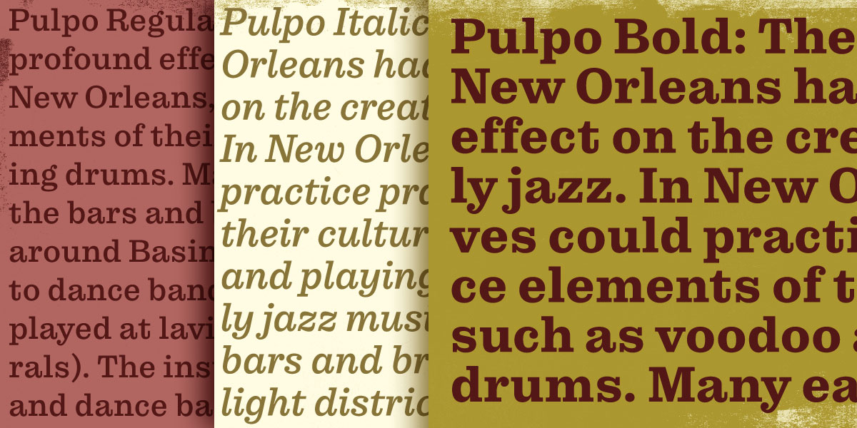 Card displaying Pulpo typeface in various styles