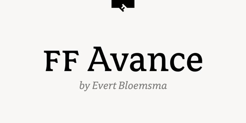 Card displaying FF Avance typeface in various styles