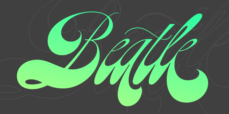 Card displaying Beatle typeface in various styles