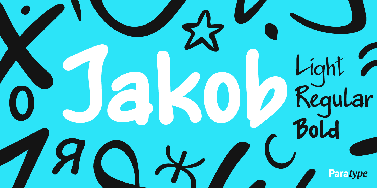 Card displaying Jakob typeface in various styles