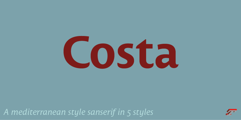Card displaying Costa typeface in various styles