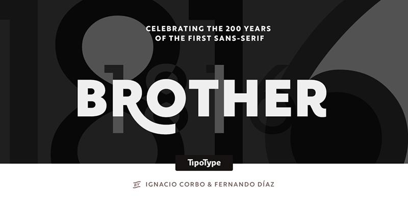 Card displaying Brother 1816 typeface in various styles