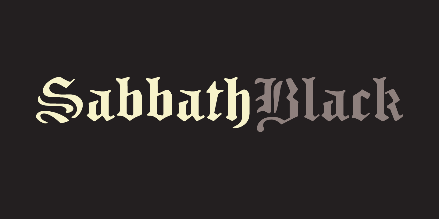 Card displaying Sabbath Black typeface in various styles