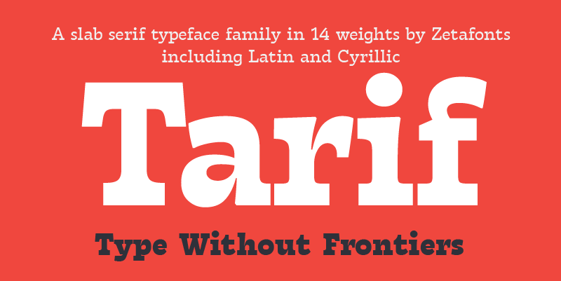 Card displaying Tarif typeface in various styles