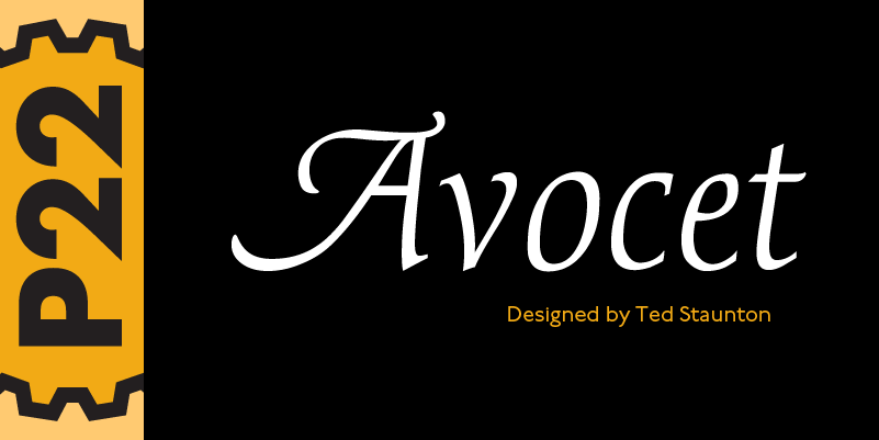 Card displaying P22 Avocet Pro typeface in various styles