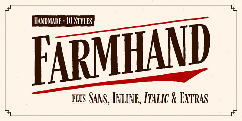 Card displaying Farmhand typeface in various styles