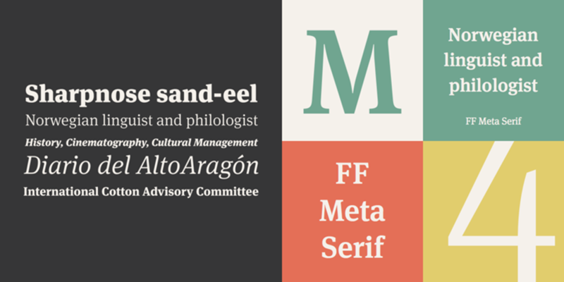 Card displaying FF Meta Serif typeface in various styles