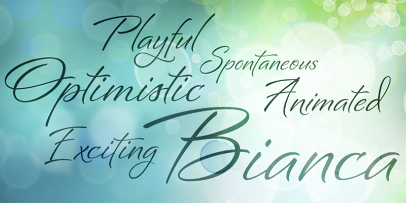 Card displaying Bianca typeface in various styles