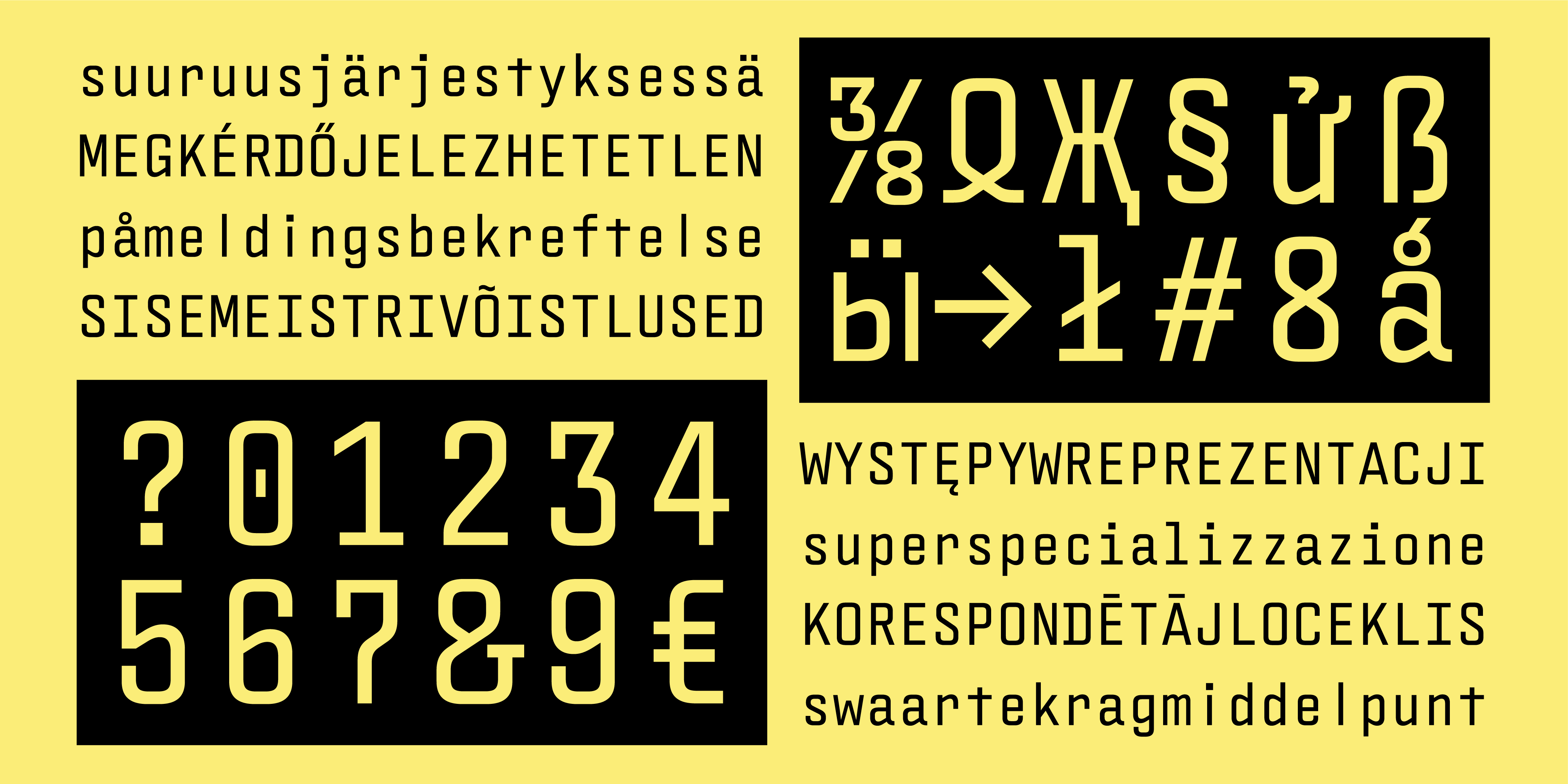 Card displaying Cake Mono typeface in various styles