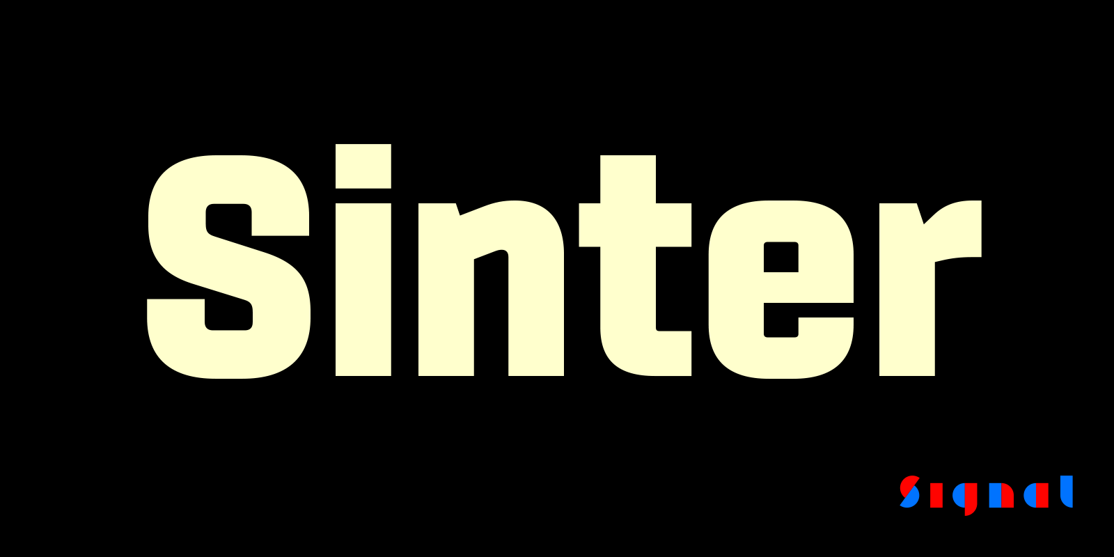 Card displaying Sinter typeface in various styles