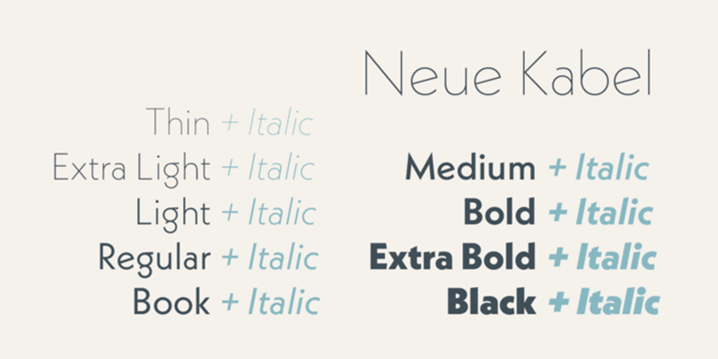 Card displaying Neue Kabel typeface in various styles