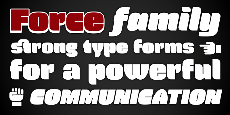 Card displaying Force typeface in various styles