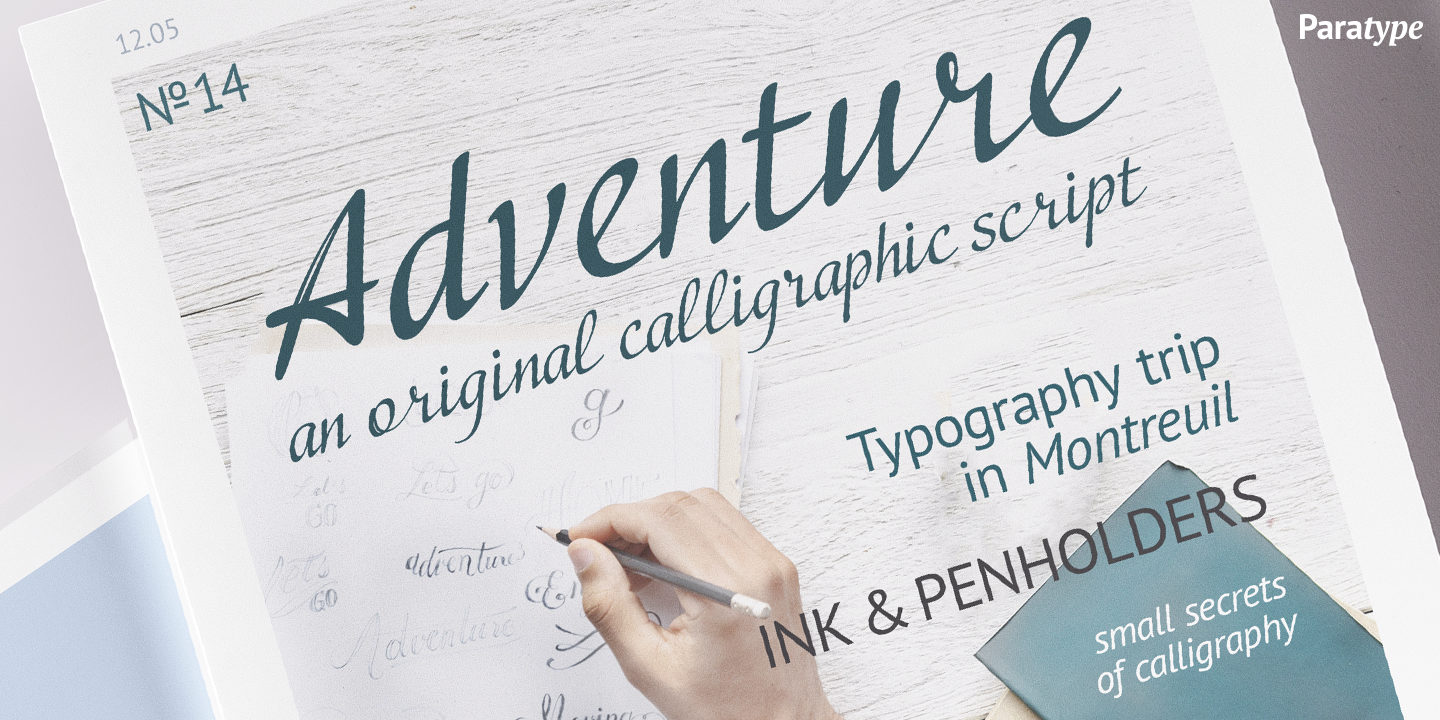 Card displaying Adventure typeface in various styles