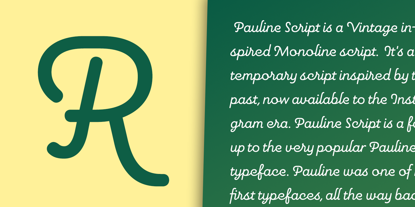 Card displaying Pauline Script typeface in various styles