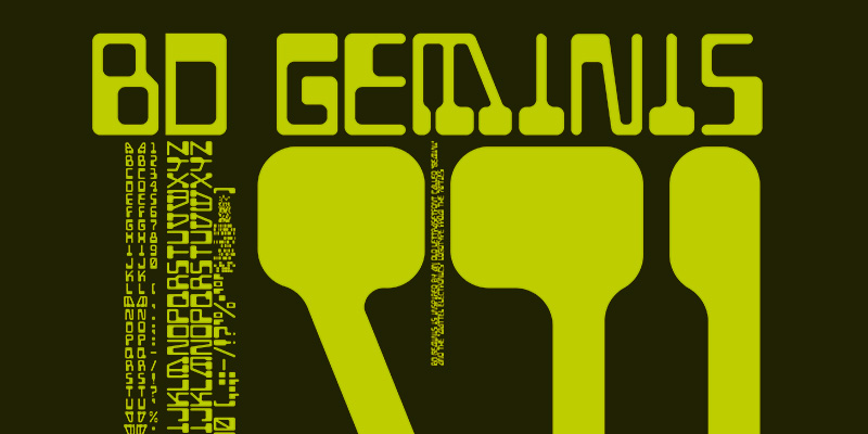 Card displaying BD Geminis typeface in various styles